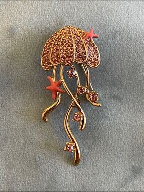 Anthropologie Gold and Pink Jellyfish Brooch